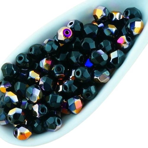 100pcs opaque jet noir métallique sliperit iris pourpre demi-rond à facettes feu poli petite entreto sku-33437