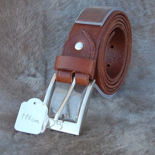 Ceinture en cuir collet végétal de buffle marron 35 mm de large  - tour de taille entre 115 et 120 cm