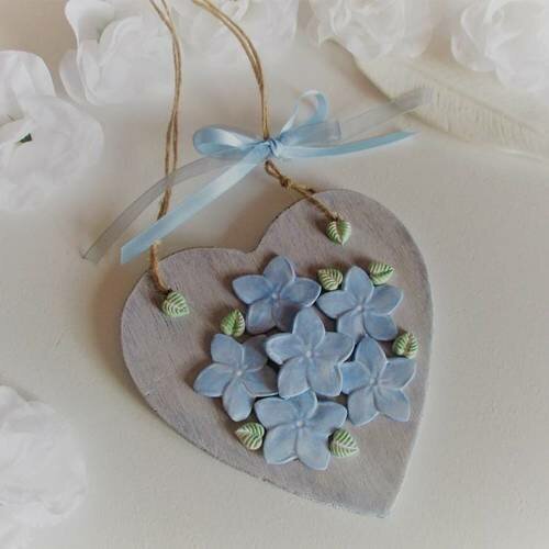 Suspension coeur hortensias bleu