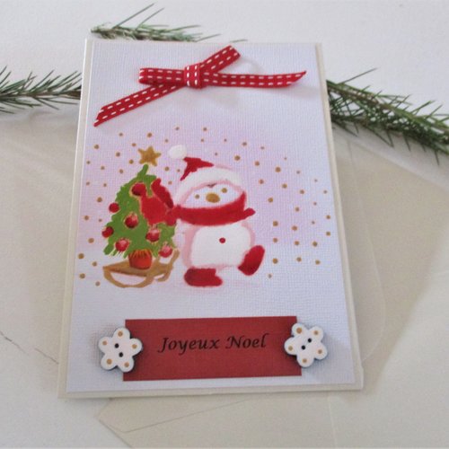 Carte Double Joyeux Noel Pinguoin Faite Main Un Grand Marche