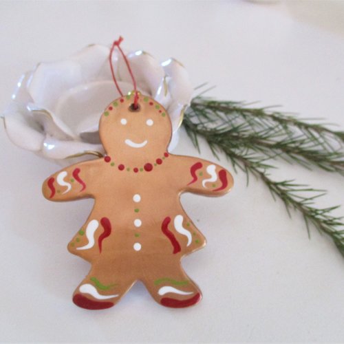 Suspension sapin de noel, bonhomme "pain d'épices" fait main