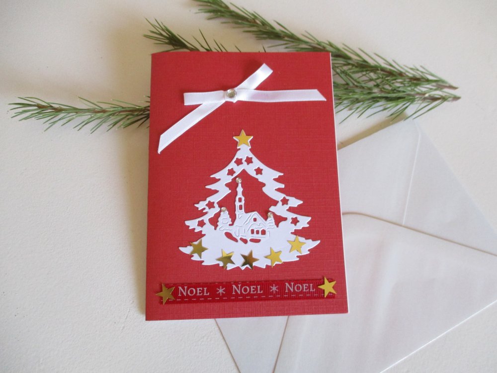 Carte Noel Faite Main Sapin Rouge Un Grand Marche