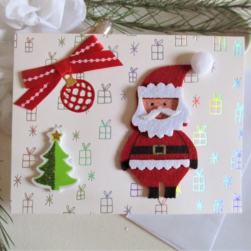 Carte faite main, père noël avec enveloppe assortie