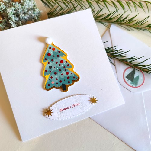 Carte bonnes fêtes, faites main avec enveloppe assortie