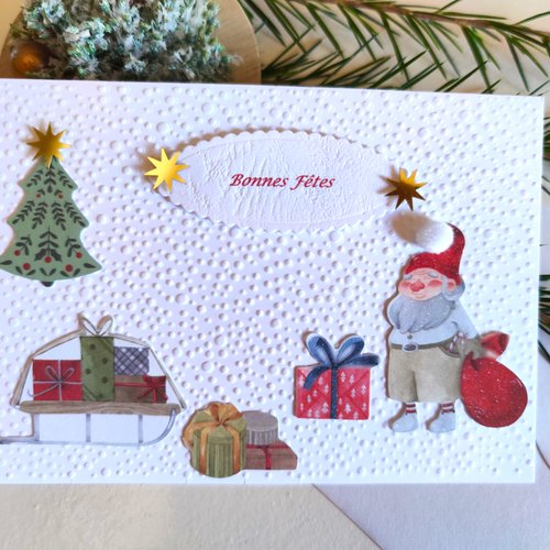 Carte noel, faite main père noel, avec enveloppe assortie.