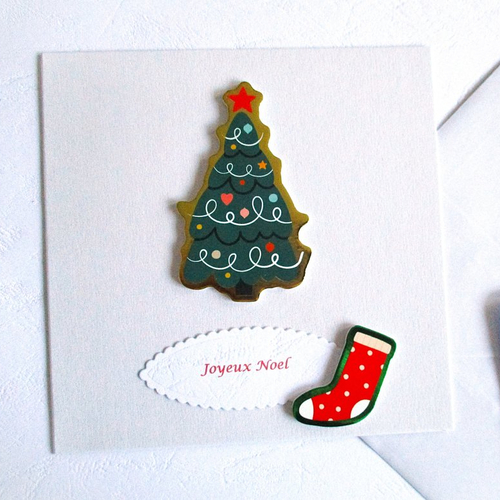 Carte joyeux noel, faite main sapin, chaussette du père noel