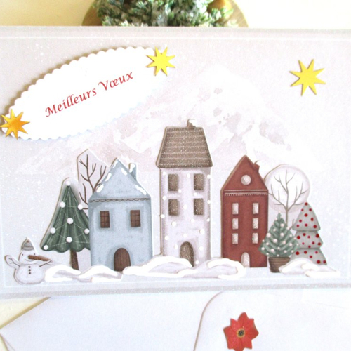 Carte meilleurs vœux, faite main, paysage d'hiver