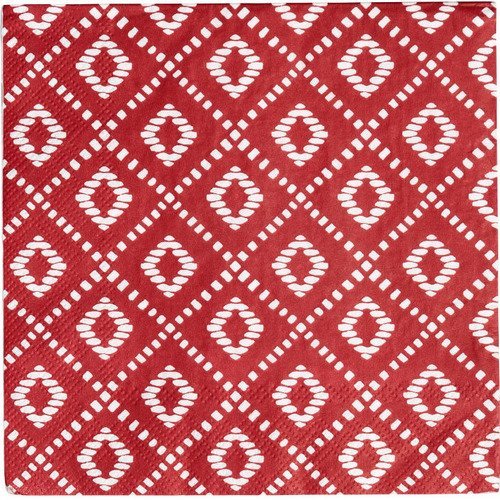Serviette en papier motif graphique et géométrique losanges blancs sur fond rouge