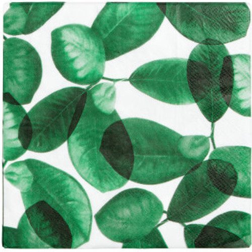 Serviette en papier motif feuillage vert sur fond blanc