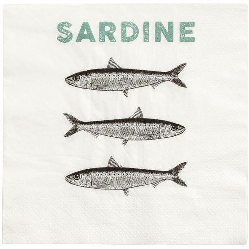 Serviette en papier motif 3 poissons sardines sur fond blanc