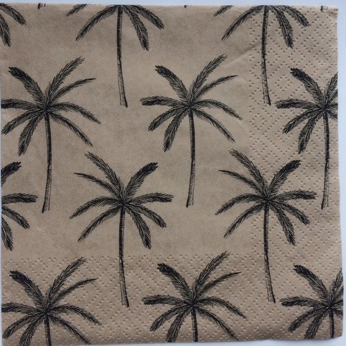 Serviette en papier motif palmiers noirs sur fond marron clair