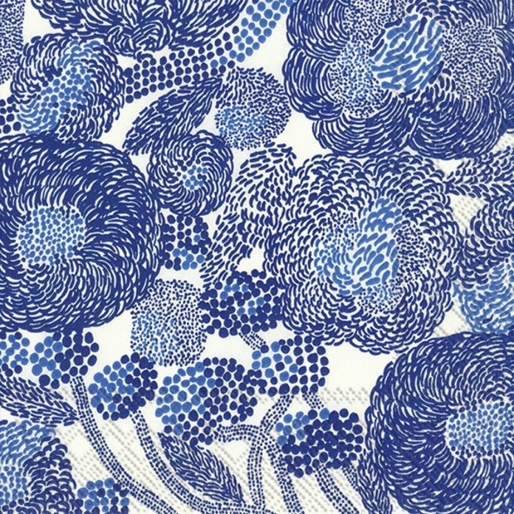 Serviette en papier motif grosses fleurs stylisées bleu et blanc - Un grand  marché