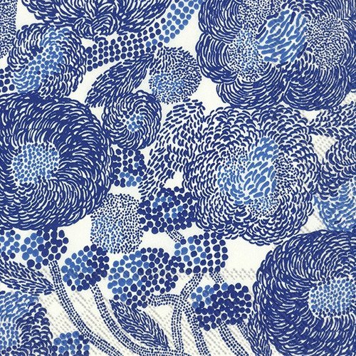 Serviette en papier motif grosses fleurs stylisées bleu et blanc