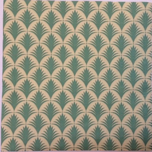 Serviette en papier motif graphique asiatique feuilles vert amande sur fond ivoire