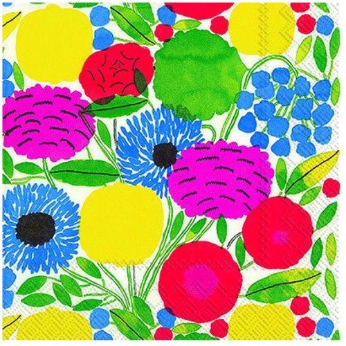 Serviette en papier motif coloré, dessin fleurs des champs prairie multicolores