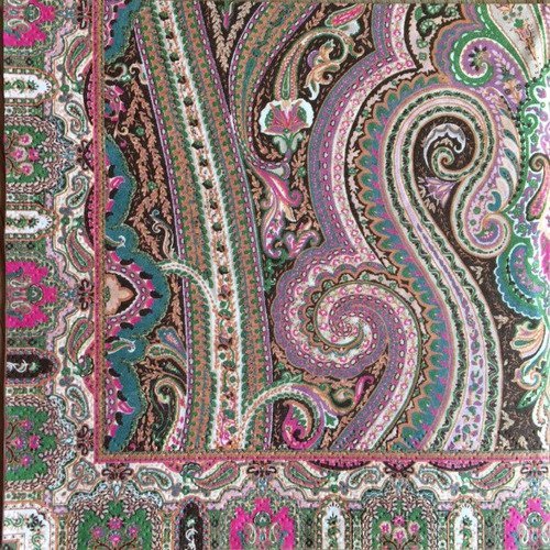 Serviette en papier motif dessins motifs paisley (style cachemire ou iran) tons roses et verts