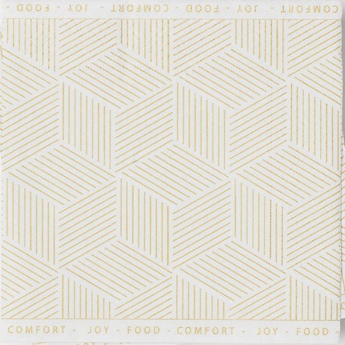 Serviette en papier motif graphique et géométrique losanges jaune d'or sur fond blanc formant des cubes