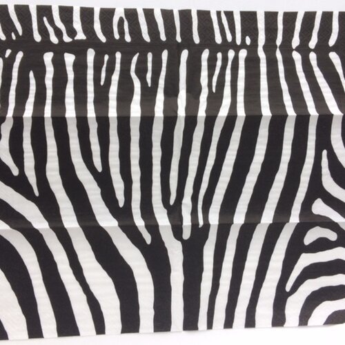 Grande serviette en papier motif dessiné zébré / tigré noir et blanc