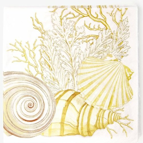Serviette en papier motif fond marin avec corail et coquillages