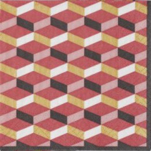 Serviette en papier (petit format) motif graphique et géométrique de cubes (escalier hypnotique) coloré 