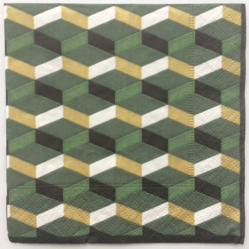 Serviette en papier (petit format) motif graphique et géométrique de cubes (escalier hypnotique) coloré 