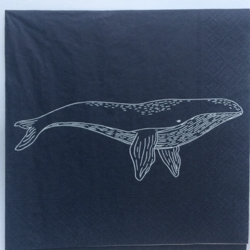 Serviette en papier motif baleine blanche sur fond bleu marine