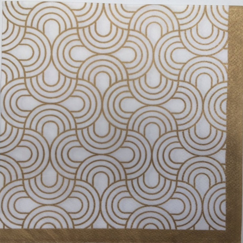 Serviette en papier motif graphique vagues entrelacées dorées sur fond blanc