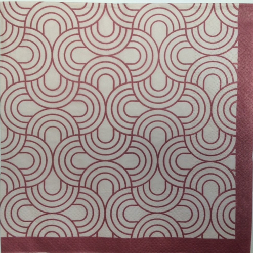 Serviette en papier motif graphique vagues entrelacées rouge bordeaux sur fond blanc