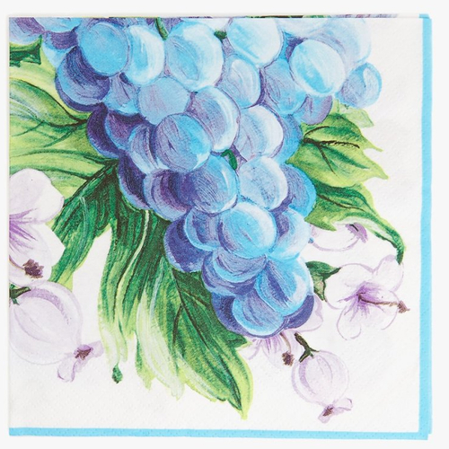 Serviette en papier motifs grappe de raisin bleue et fleurs