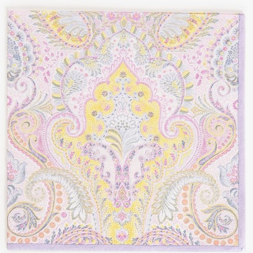 Serviette en papier motifs paisley tons pastels - bordure mauve