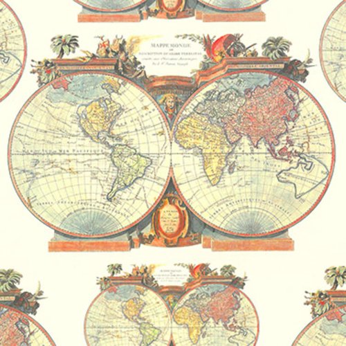 Serviette papier motif mappe monde très colorée sur fond ivoire