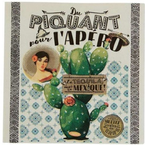 Serviette en papier motif "du piquant pour l'apéro" tequila cactus mexique