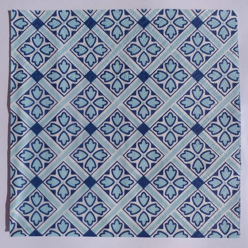 Serviette en papier motifs géométriques azulejos / carreaux de ciment bleus