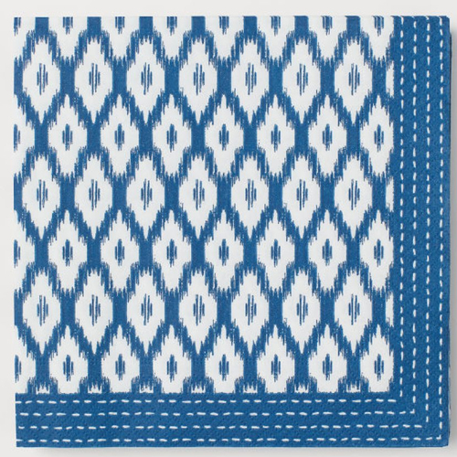 Serviette en papier motif graphique et géométrique losanges / chevrons blancs et bleu marine 