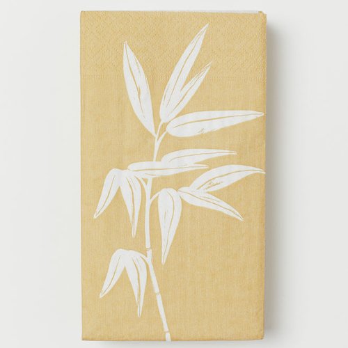 Grande serviette en papier motif dessiné feuilles de bambou blanches sur fond beige