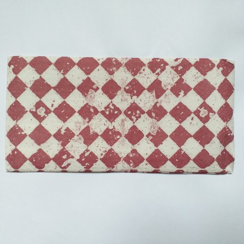 Serviette en papier aspect effet carreaux carrelage abimé losanges rouge brique et blanc - grand format
