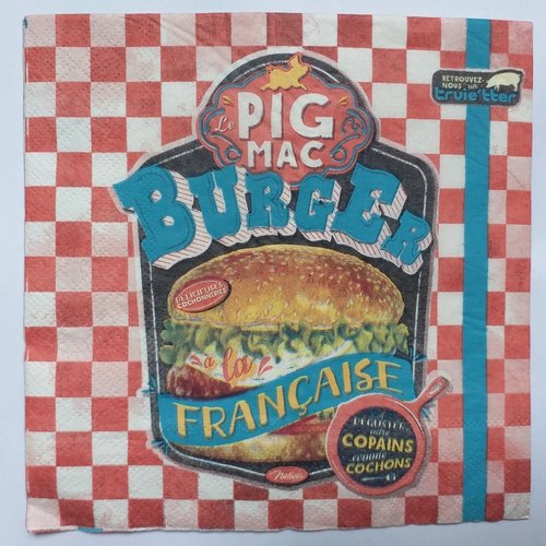 Serviette en papier motif publicité vintage "burger à la française" pig mac
