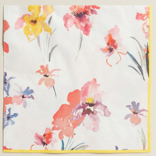 Grande serviette en papier dessins motifs fleurs colorées aquarelle