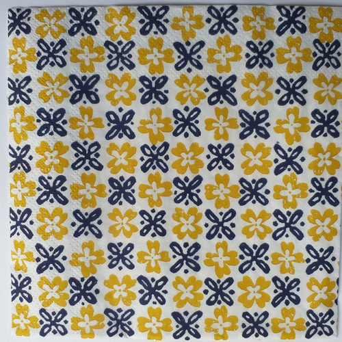 Serviette en papier motifs géométriques azulejos / carreaux de ciment bleus et jaune