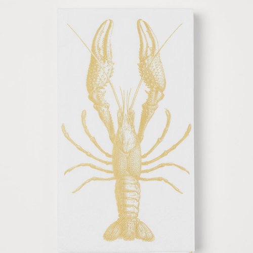 Serviette en papier motif homard doré sur fond blanc