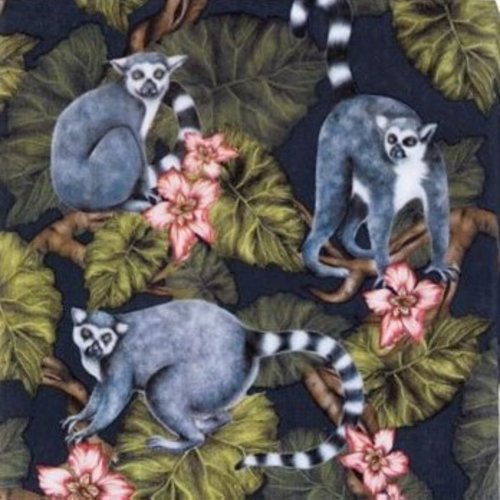 Serviette en papier motif dessins feuilles et fleurs colorées avec singes lémuriens