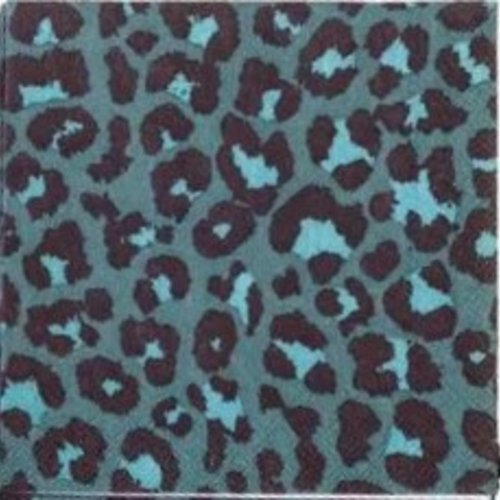Petite serviette en papier motif fourrure de léopard noire et bleu turquoise