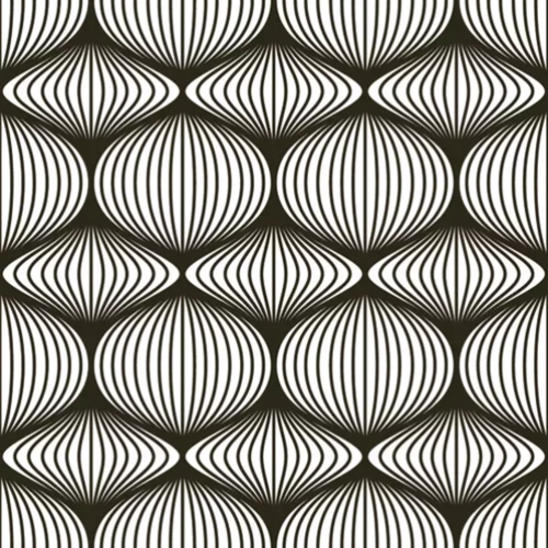 Serviette en papier motif hypnotique fines rayures ondulées - formes lampions noir sur fond blanc