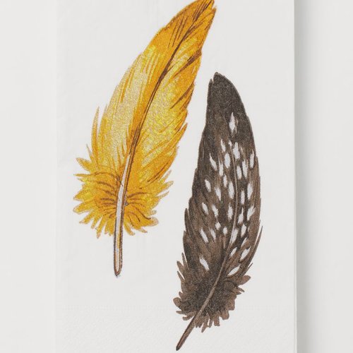 Grande serviette en papier motif 2 belles plumes sur fond blanc