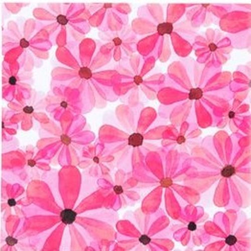 Serviette en papier motif dessins fleurs roses stylisées sur fond blanc