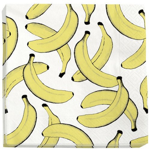 Serviette en papier motif bananes jaunes sur fond blanc 