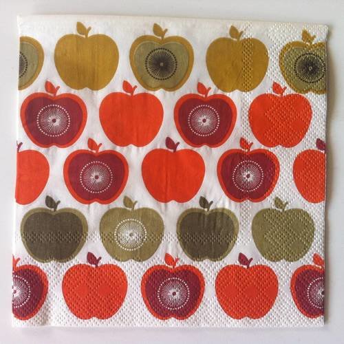 Serviette en papier motif pop pommes en frise années 70 - vintage seventies 