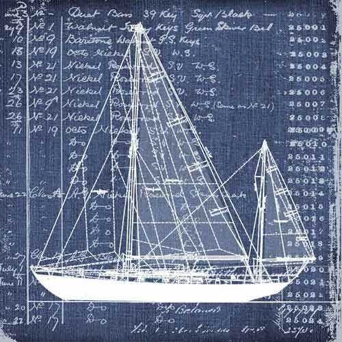 Serviette en papier motif bateau voilier blanc sur fond bleu marine 
