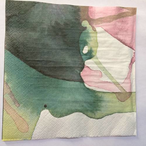 Serviette en papier motif coloré, dessin taches aquarelle roses et vertes 