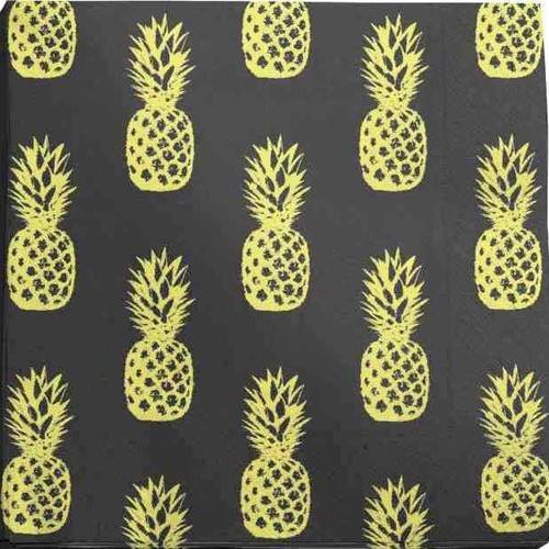 serviette en papier motif petits ananas dores sur fond noir un grand marche eur